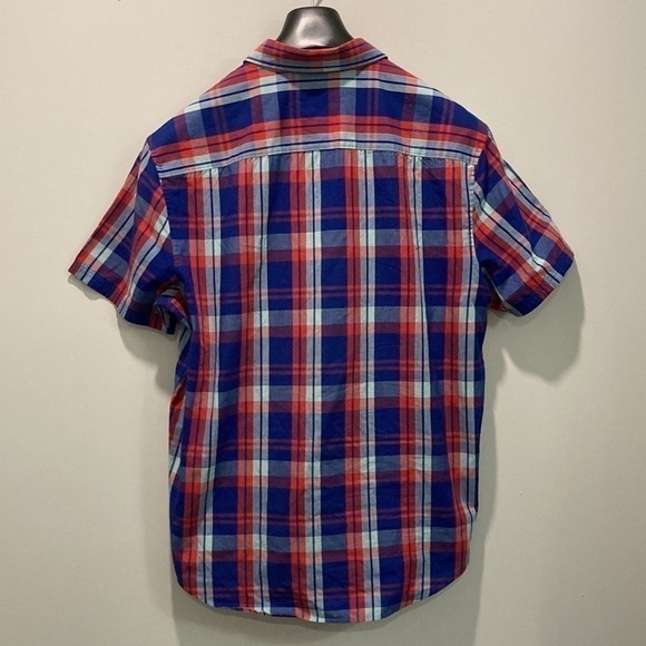 Original Penguin Blue Red Plaid Short Sleeve Classic Fit Button Up Shirt Large - Picture 7 of 11